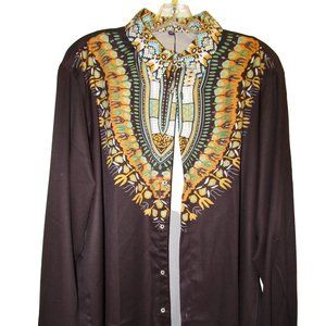 Daupanzees 2XL Mens African Print Shirt Long Sleeve NEW
